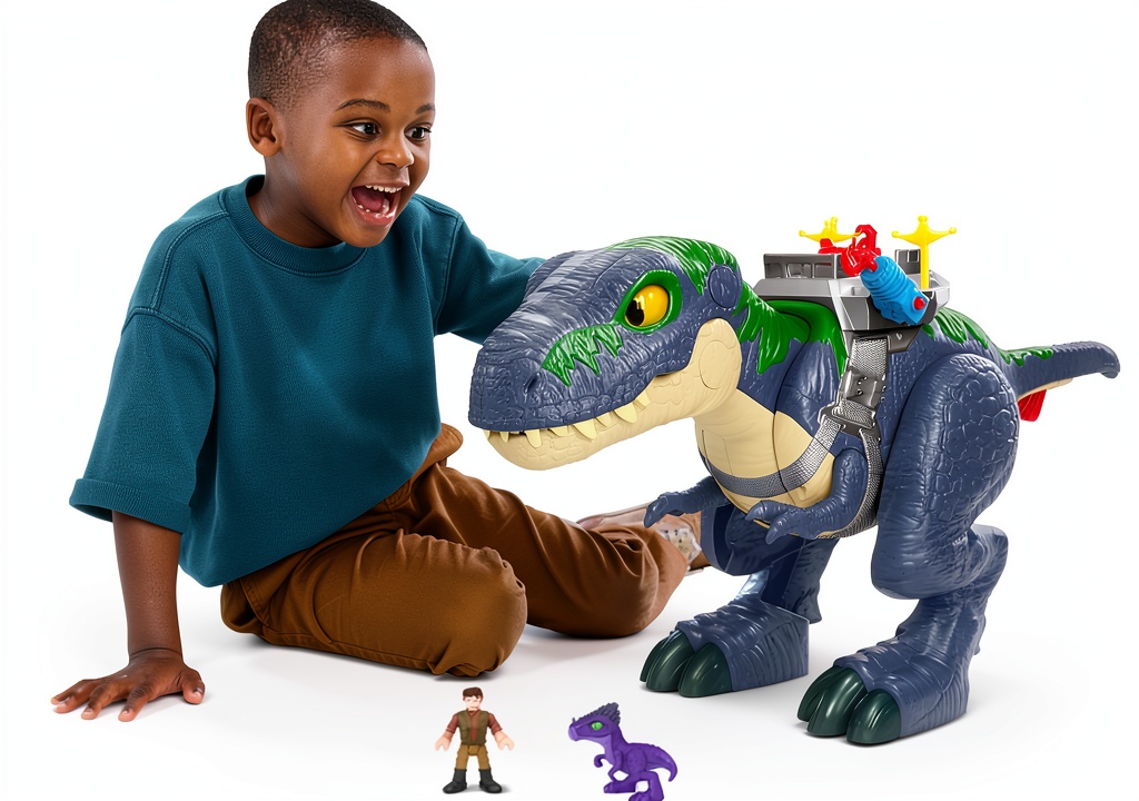 Fisher-Price Imaginext Chomp T Rex dinosaur toy in action with lights and figures